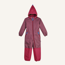 Laden Sie das Bild in den Galerie-Viewer, TURVA ICE Winteroverall mit abnehmbarer Kapuze und reflektierendem Animal Print in eggplant/beet red