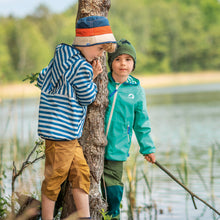 Laden Sie das Bild in den Galerie-Viewer, VALAS Wendbare Regenjacke von finkid in real teal/navy