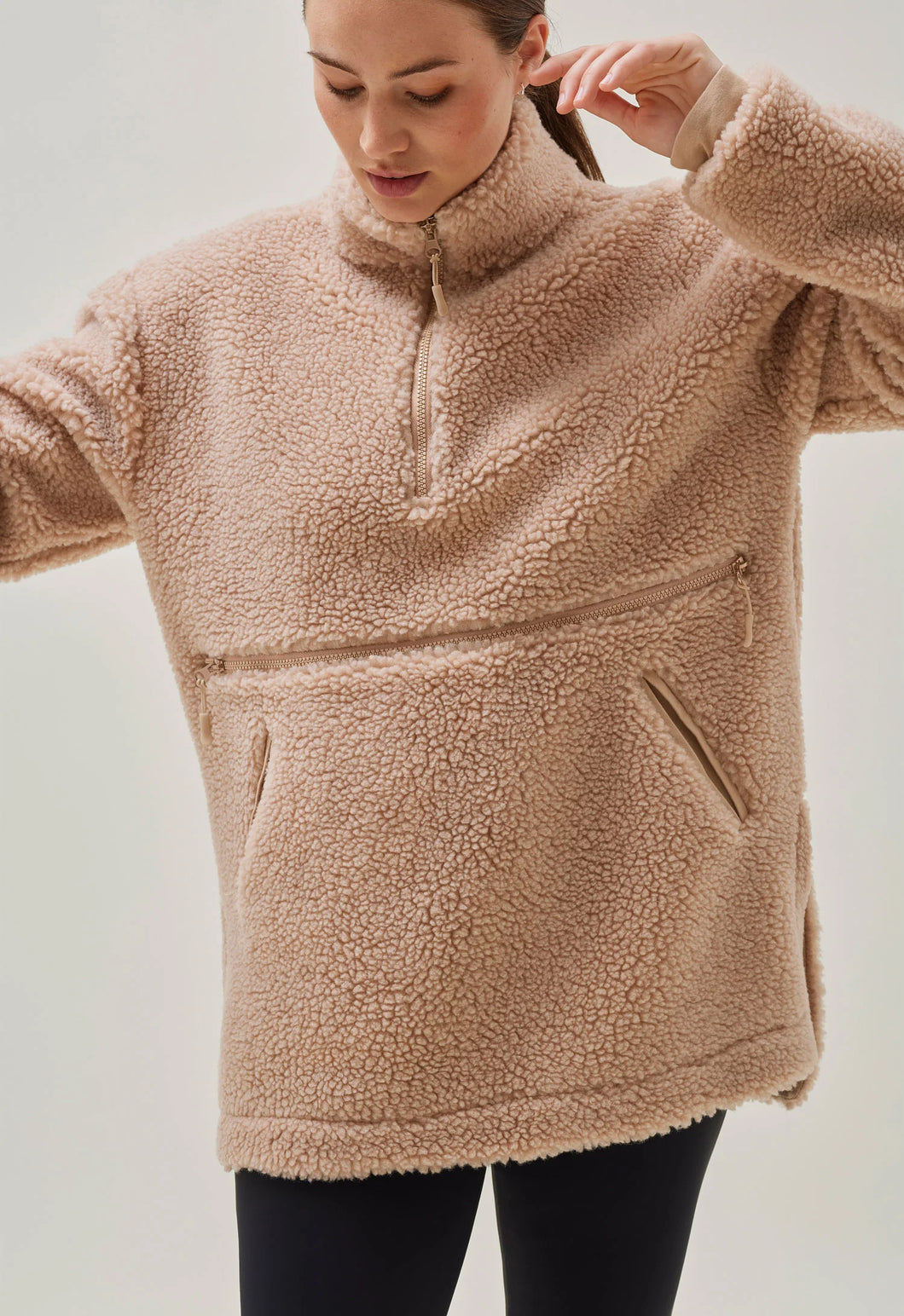 Pile Fleecepullover zum Stillen- Beige