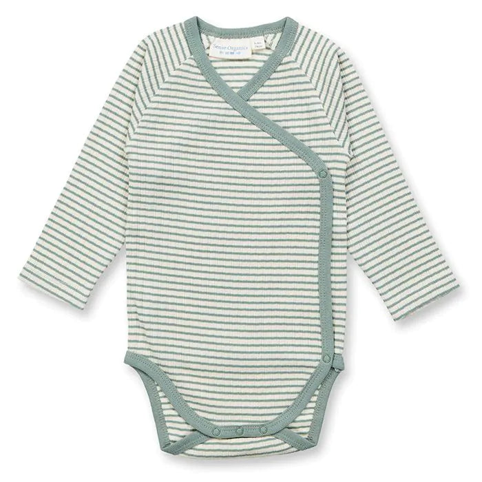 Baby Langarmbody zum Wickeln Salbei geringelt, Ygon von Sense Organics